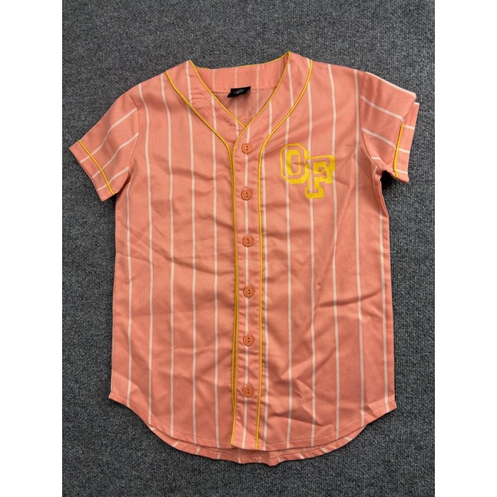 Odd Future Baseball Shirt Mens Small Pink Striped Button Front OF‎ Logo Jersey